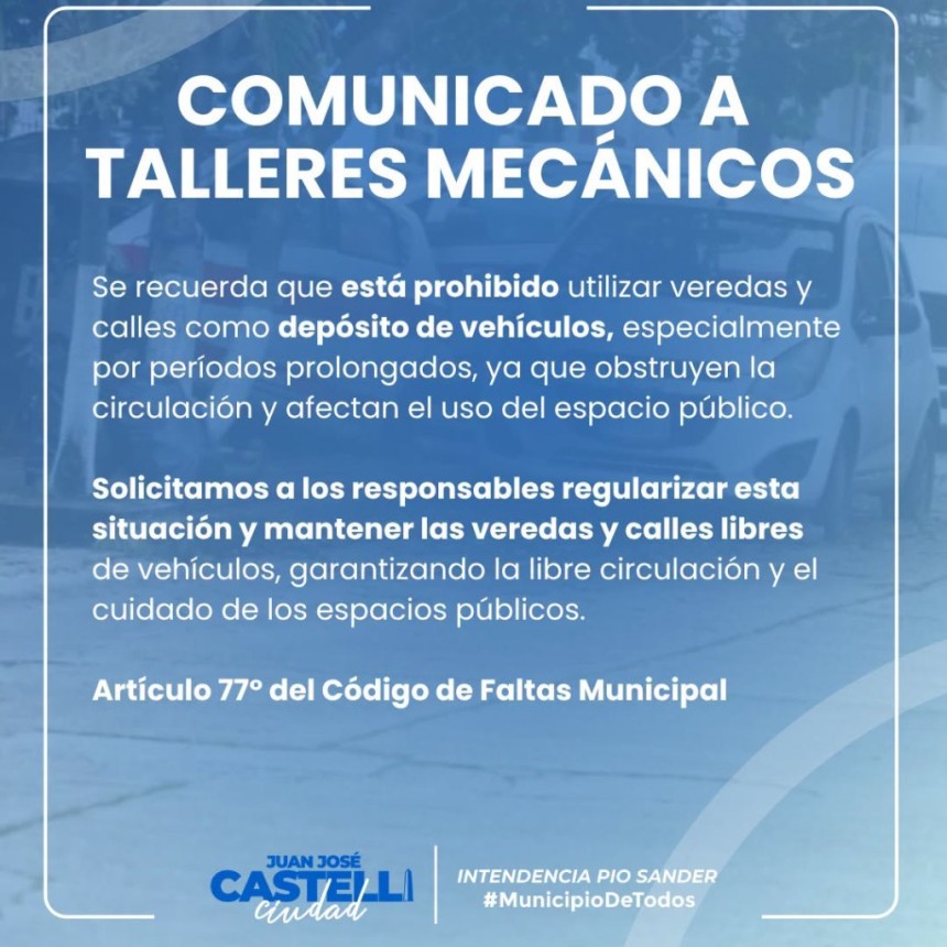 El C&oacute;digo de Faltas Municipal (CFM) establece sanciones para quienes depositen, abandonen o mantengan veh&iacute;culos y otros elementos en la v&iacute;a p&uacute;blica