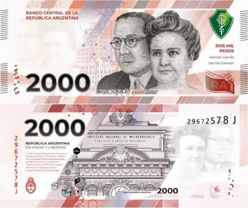 La primera médica y el primer ministro de Salud de Argentina serán homenajeados en el billete de 2.000 pesos