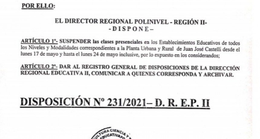 Suspenden las clases presenciales por aumento de casos de COVID en Castelli