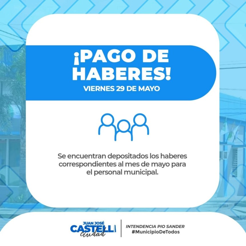 Desde la gesti&oacute;n del intendente Pio Sander, destacaron el cumplimiento en tiempo y forma del pago de haberes a  la familia municipal