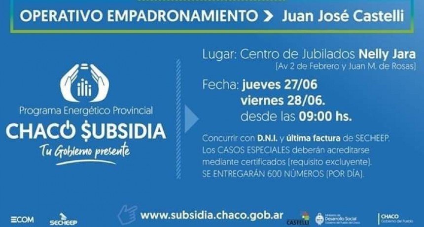 OPERATIVO DE EMPADRONAMIENTO &ldquo;CHACO SUBSIDIA&raquo;