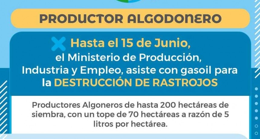 Destrucci&oacute;n de rastrojos: el Gobierno asiste a productores algodoneros