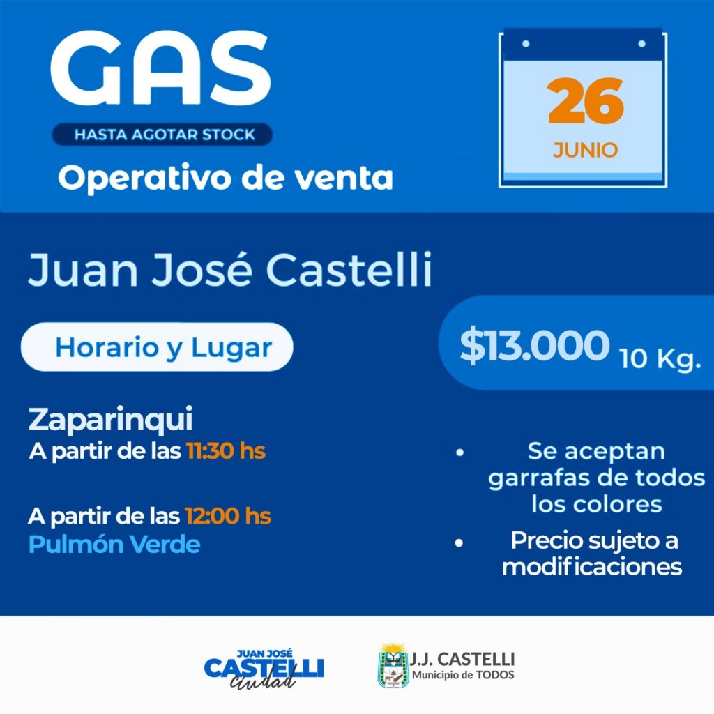 El gas social llega el jueves 26 a Zaparinqui y Castelli