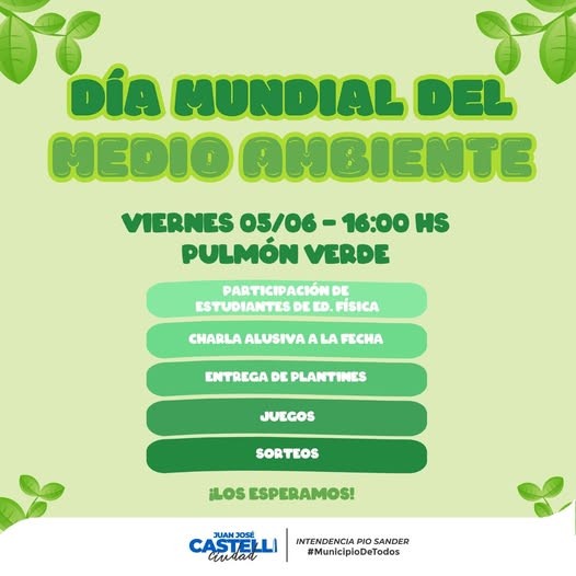 Invitan a la jornada por el D&iacute;a Mundial del Medio Ambiente en Castelli