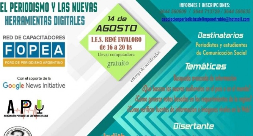Fopea y Google brindar&aacute;n capacitaci&oacute;n en Castelli sobre herramientas digitales