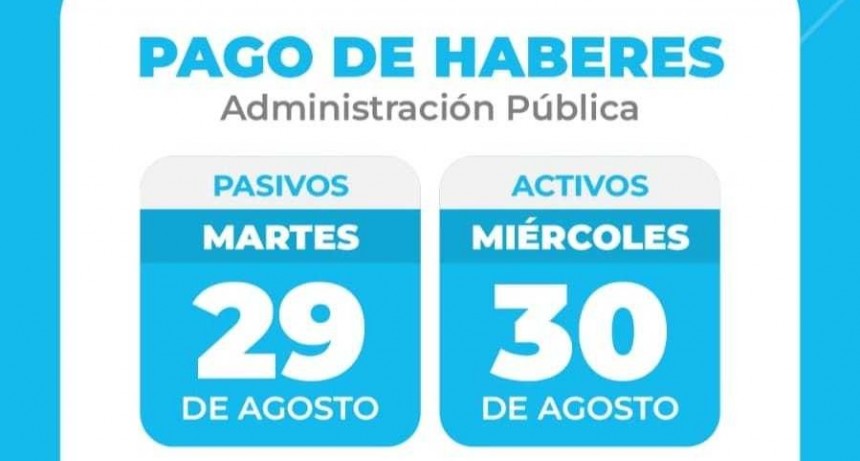 El cronograma de pago de haberes a la administraci&oacute;n p&uacute;blica comienza el martes 29