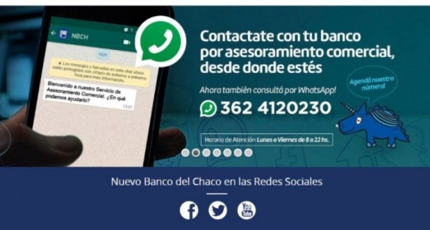 El Nuevo Banco del Chaco habilita Asesoramiento On Line por WhatsAPP