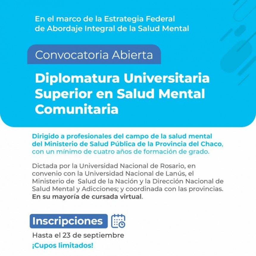 Convocan a cursar la Diplomatura Universitaria Superior en Salud Mental Comunitaria