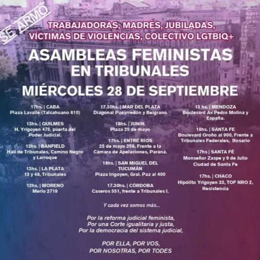 Organizaciones de todo el pa&iacute;s realizan asambleas por una reforma judicial feminista y en apoyo a Cristina