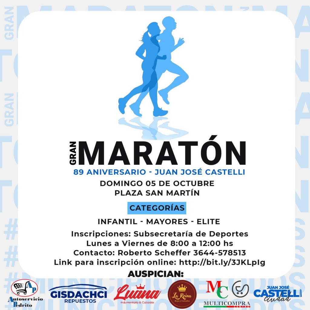 Se viene el gran maratón por el 89 aniversarios de Castelli