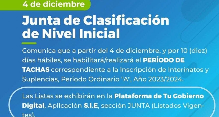 Nivel inicial: per&iacute;odo de tachas de inscripci&oacute;n a interinatos y suplencias 2023/2024