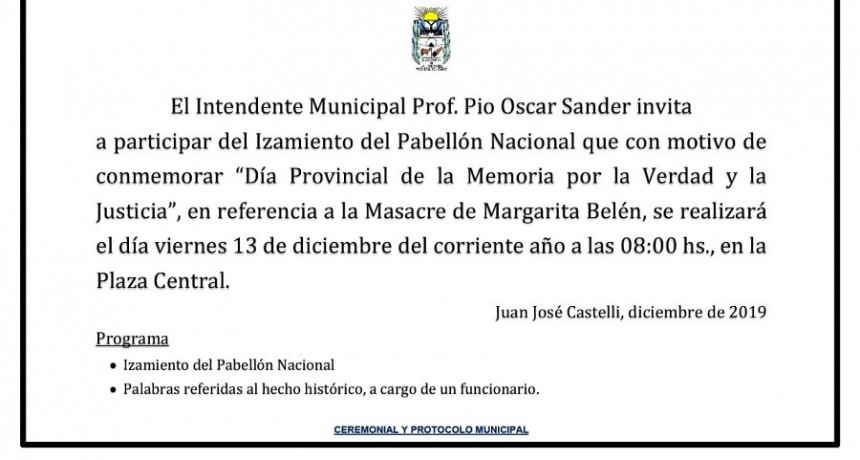 Desde la Municipalidad invitan a conmemorar el &ldquo;D&iacute;a Provincial de la Memoria  por la Verdad y Justicia&rdquo;