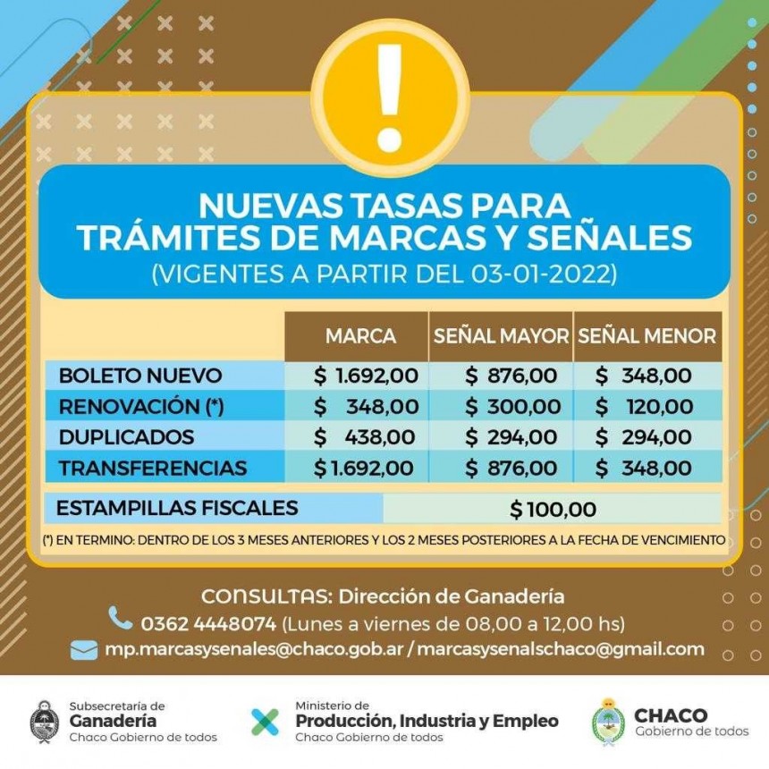 Ganader&iacute;a: el 3 de enero entran en vigencia nuevos valores de tasas para tr&aacute;mites de marcas y se&ntilde;ales