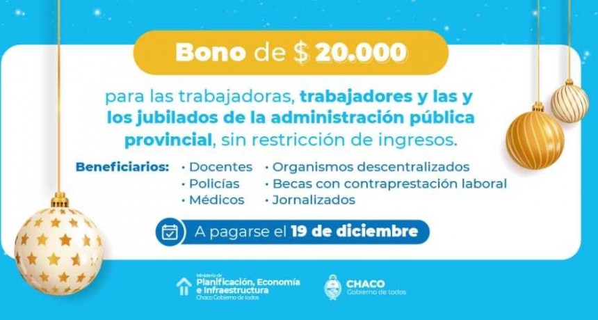 El Gobierno pagar&aacute; el lunes el Bono de $20.000