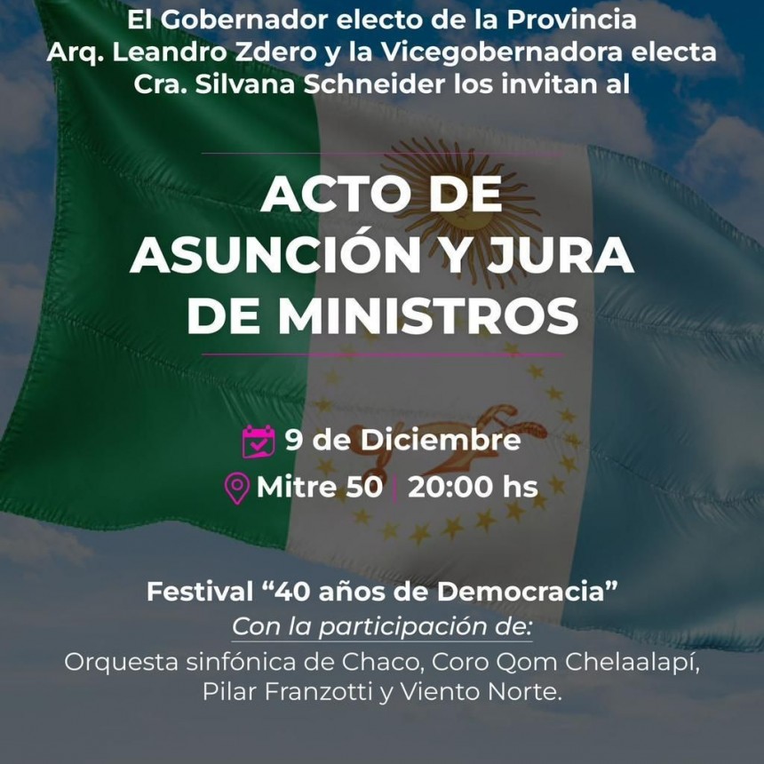 Zdero tomar&aacute; juramento a los Ministros y Secretarios de su gabinete