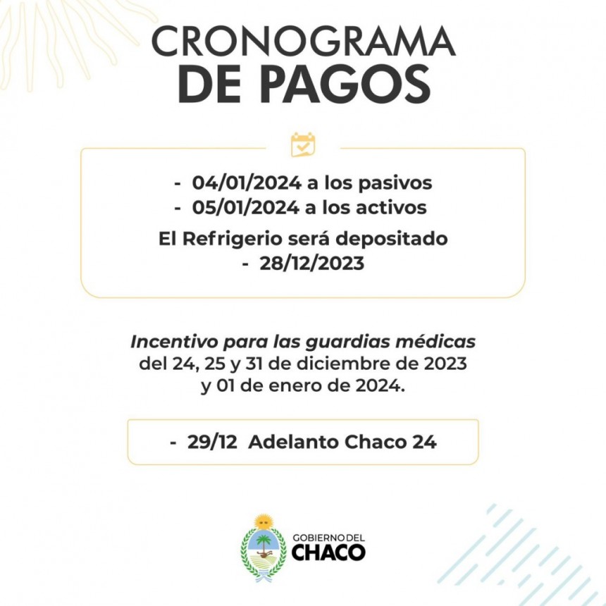 Cronograma de pagos de empleados provinciales