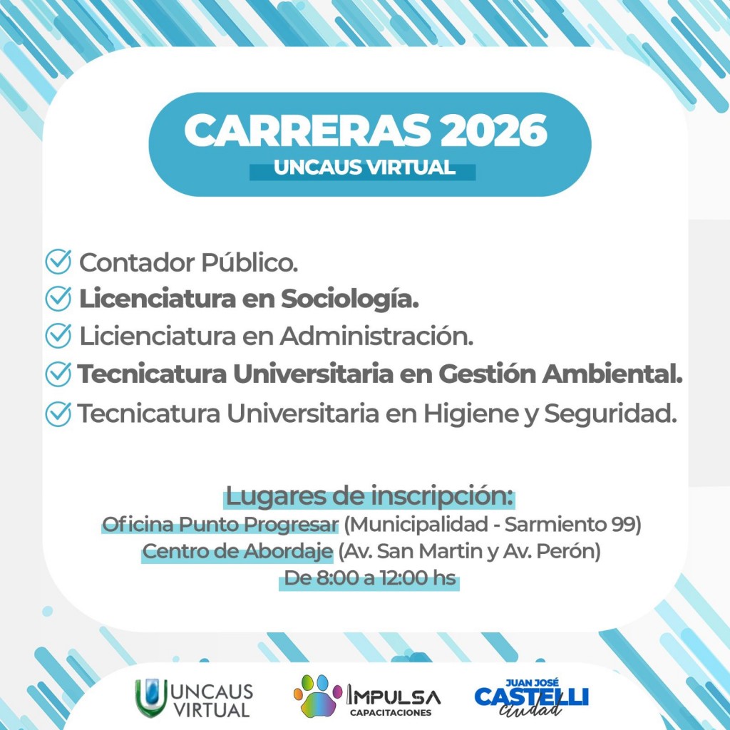 UNCAUS Virtual abre inscripciones para una amplia oferta académica que te permite estudiar desde Castelli